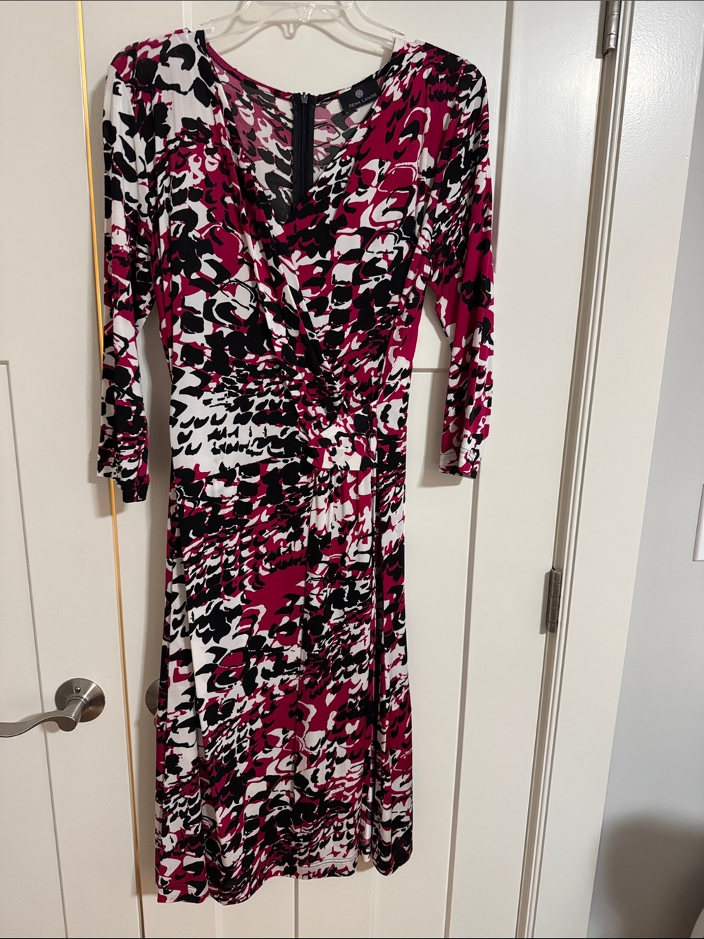 Rena Lange Magenta, Black & White Faux-Wrap Long Sleeve Dress